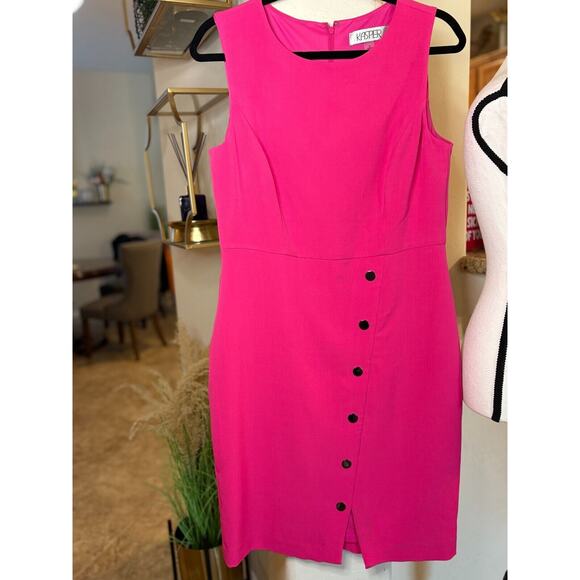 Kasper Women's Asymmetrical Snap-Trim Sheath Dress Pink Size 6 Fits Like 8 - Picture 2 of 4